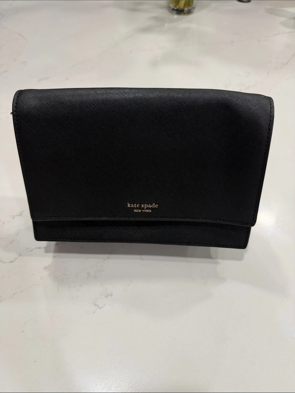 kate spade Black Saffiano Crossbody Bag or over the shoulder Gold Chain